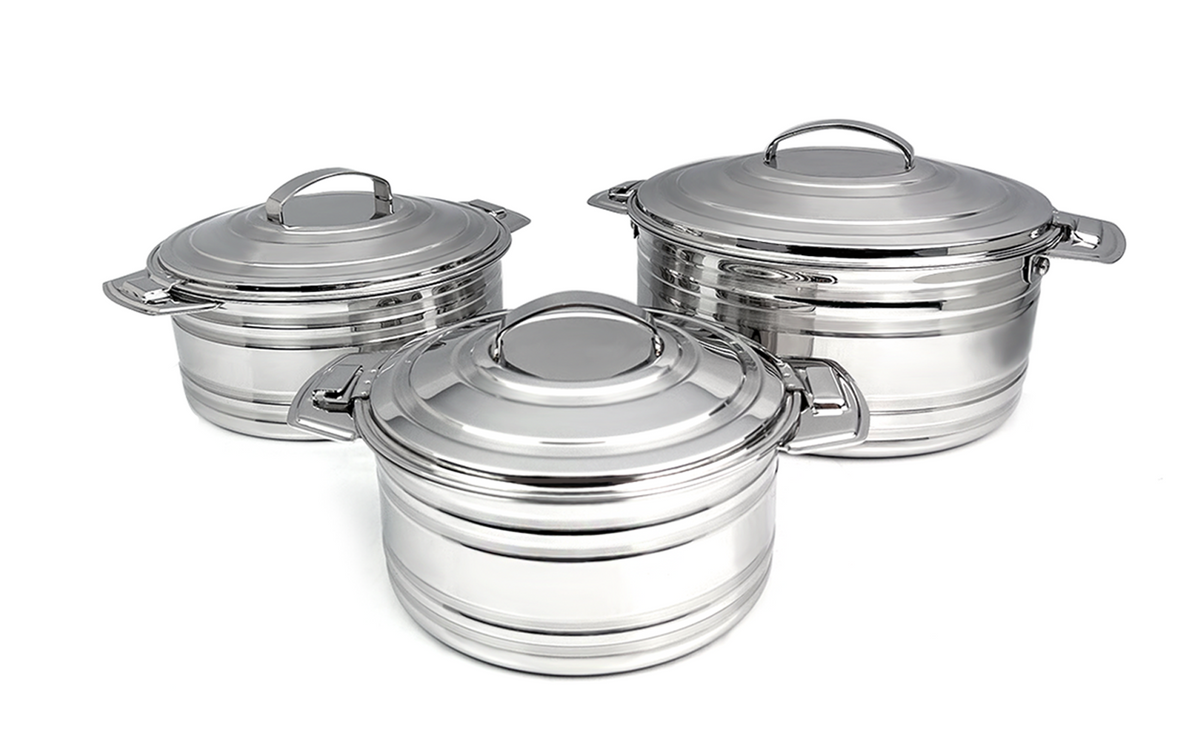 PRADEEP Classic Stainless Steel Serving Casserole - 1000 ml, 1500 ml, 2500 ml, Set of 3, Silver