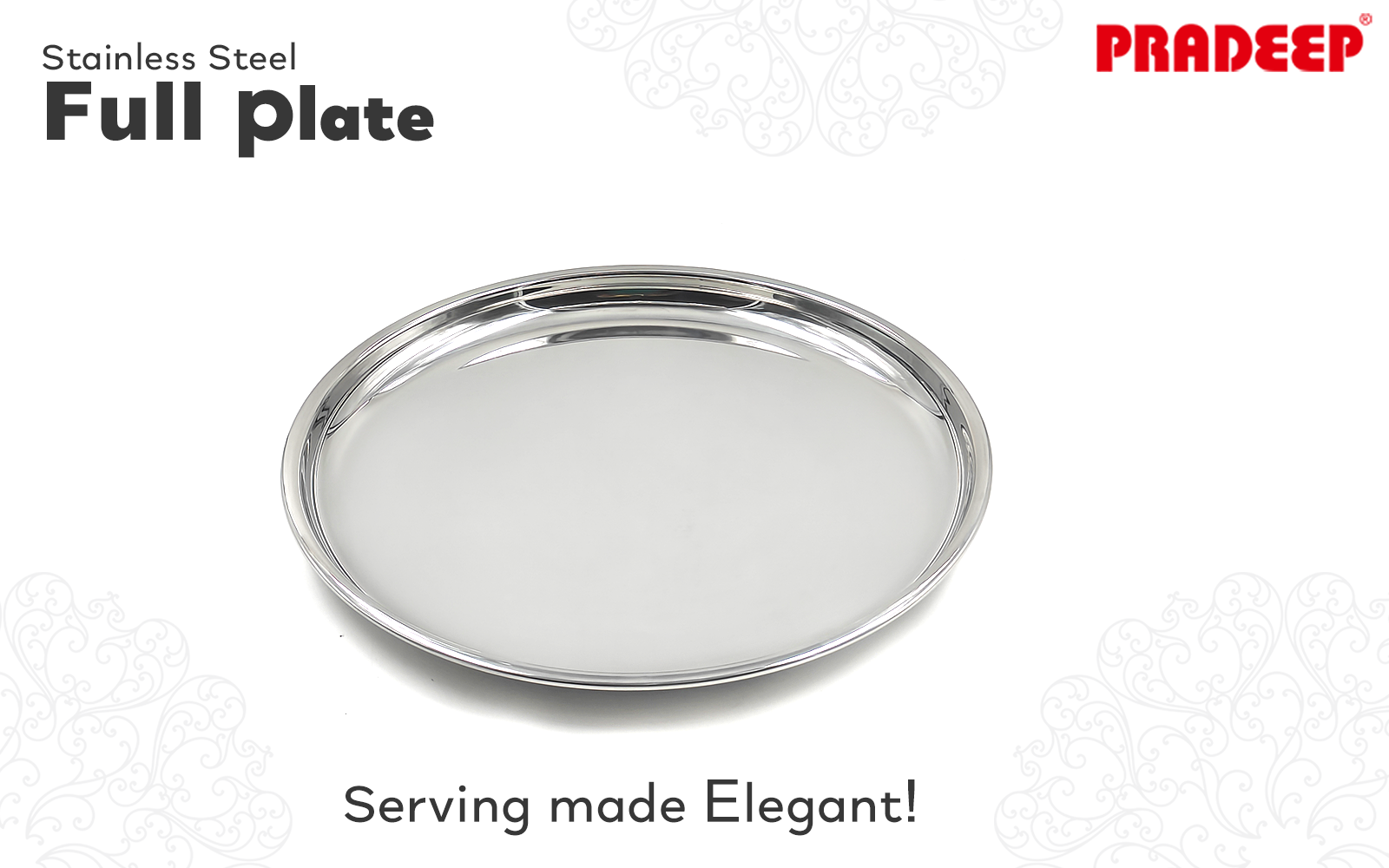 PRADEEP Stainless stell Heavy Gauge Dinner Plate with Mirror Finish/Serveware Plates/Snacks Plates/Thali Plates/Food Grade/Quarter Plates/Full Plates/Steel Serving Plate for Dinner