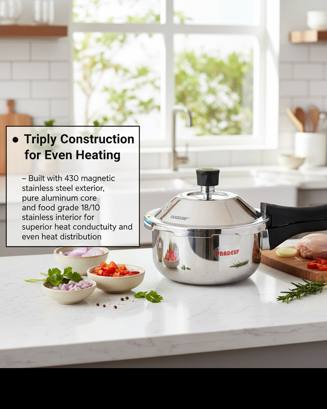 Pradeep IRA Trimate Triply Pressure Cooker - Smart Cooking/Durable/even heat distribution