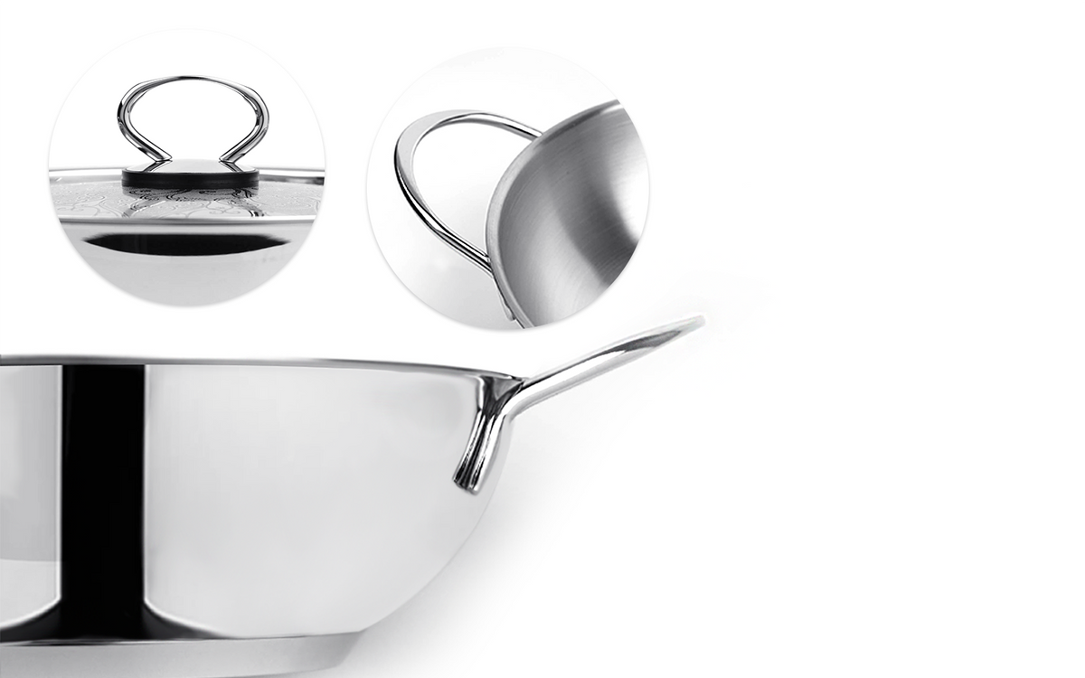 Pradeep Stainless Steel Sandwich Bottom Kadai (Delicia) with SS Design Lid