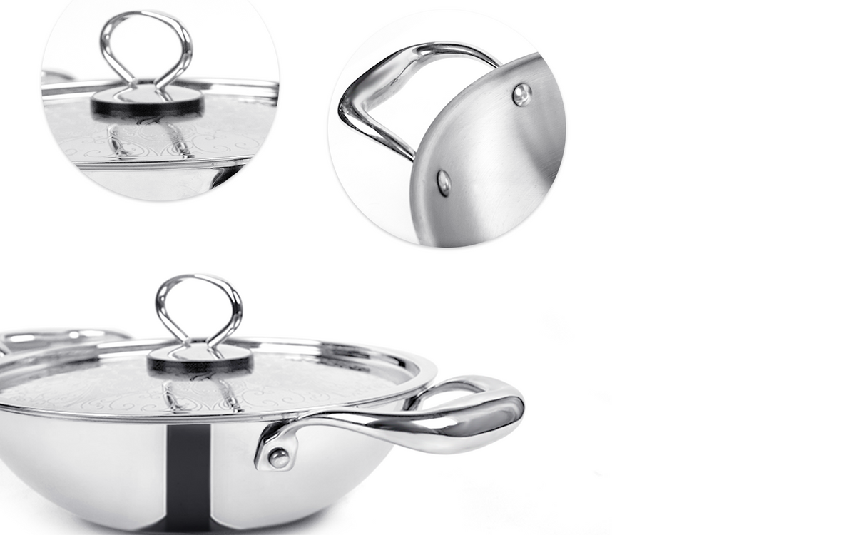 PRO PLUS - Triply Kadhai with SS Design lid (CASTING HANDLE)