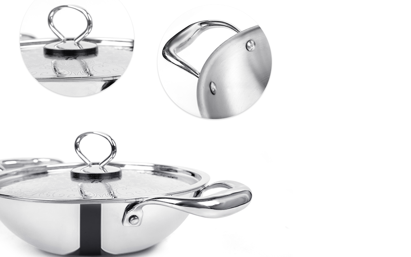 PRO PLUS - Triply Kadhai with SS Design lid (CASTING HANDLE)