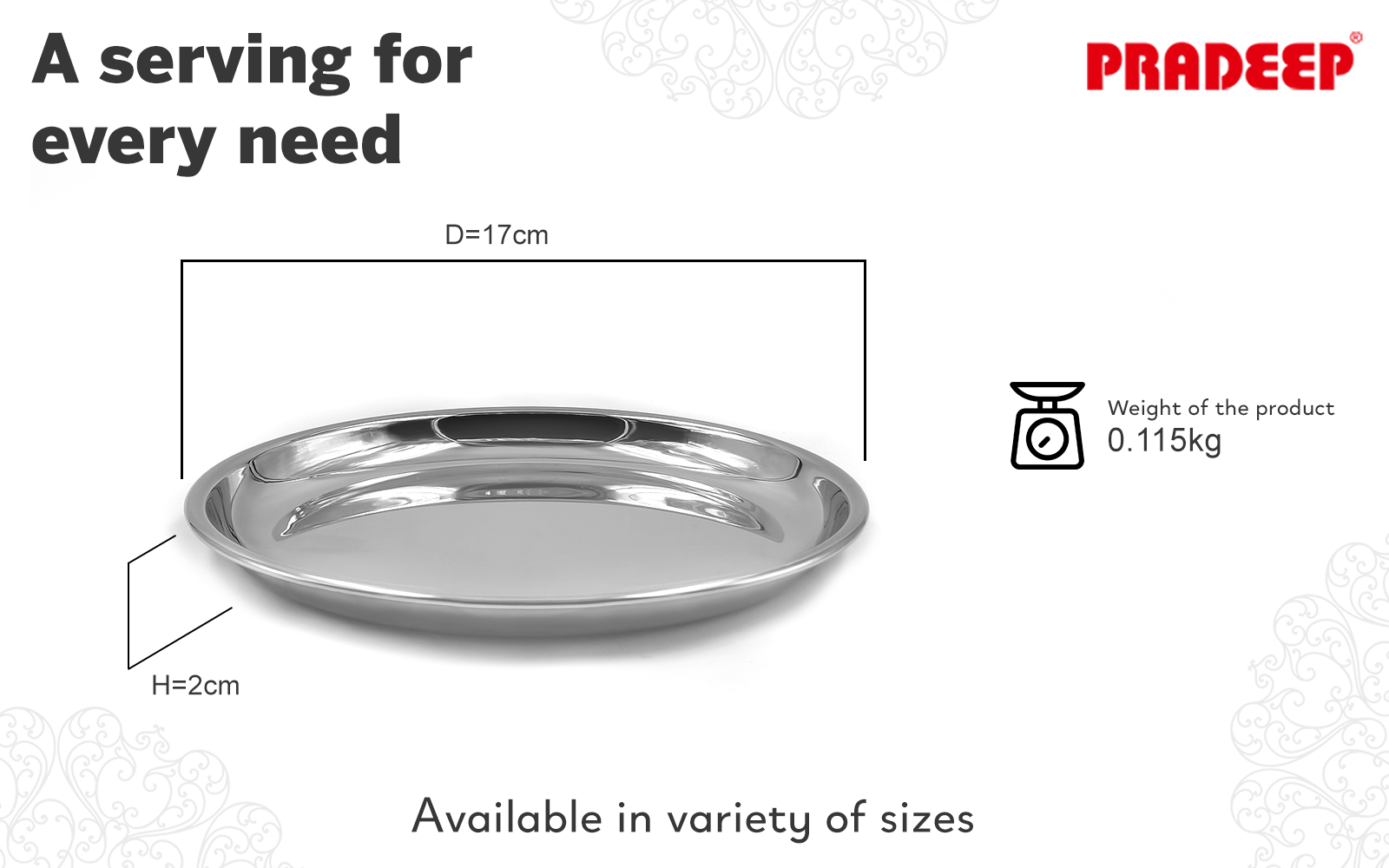 PRADEEP Stainless stell Heavy Gauge Dinner Plate with Mirror Finish/Serveware Plates/Snacks Plates/Thali Plates/Food Grade/Quarter Plates/Full Plates/Steel Serving Plate for Dinner