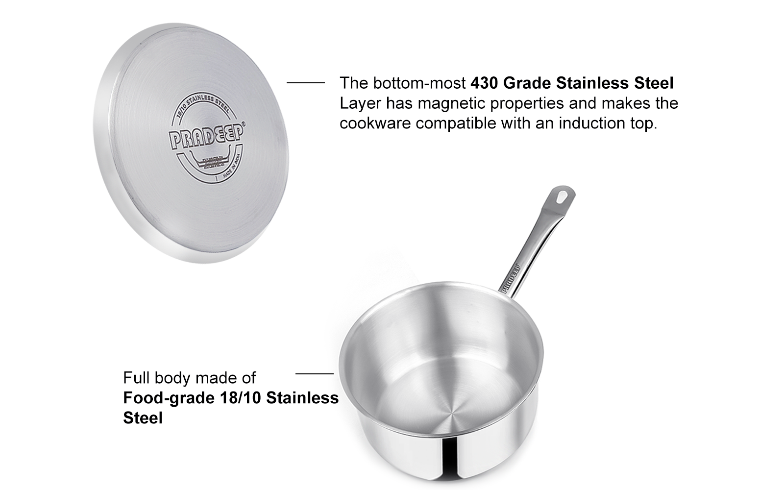 Pradeep Champion SS Sandwich Bottom with Glass Lid (Stara) Sauce Pan