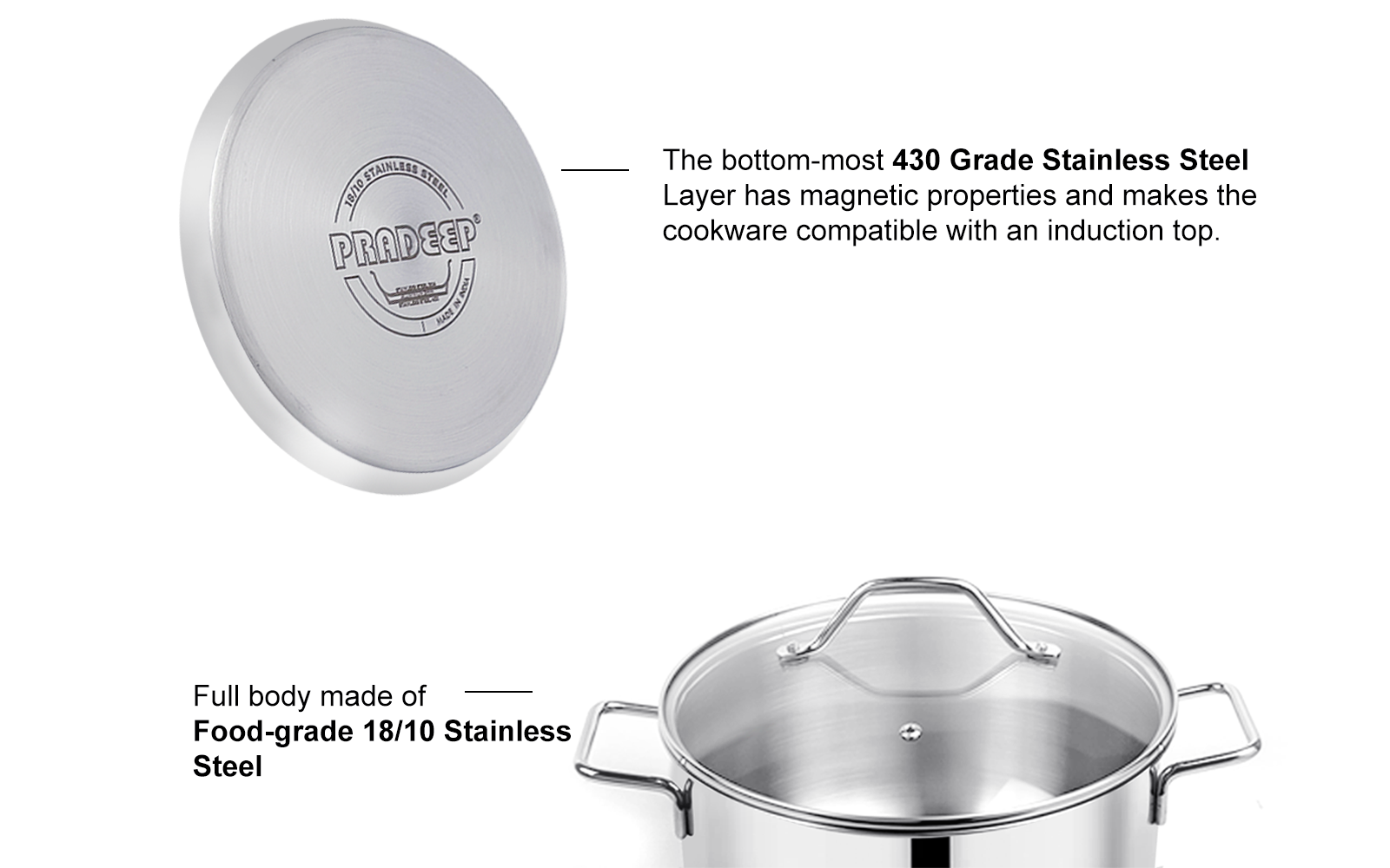 Pradeep Champion SS Sandwich Bottom Cookpot (Bello) with Glass Lid