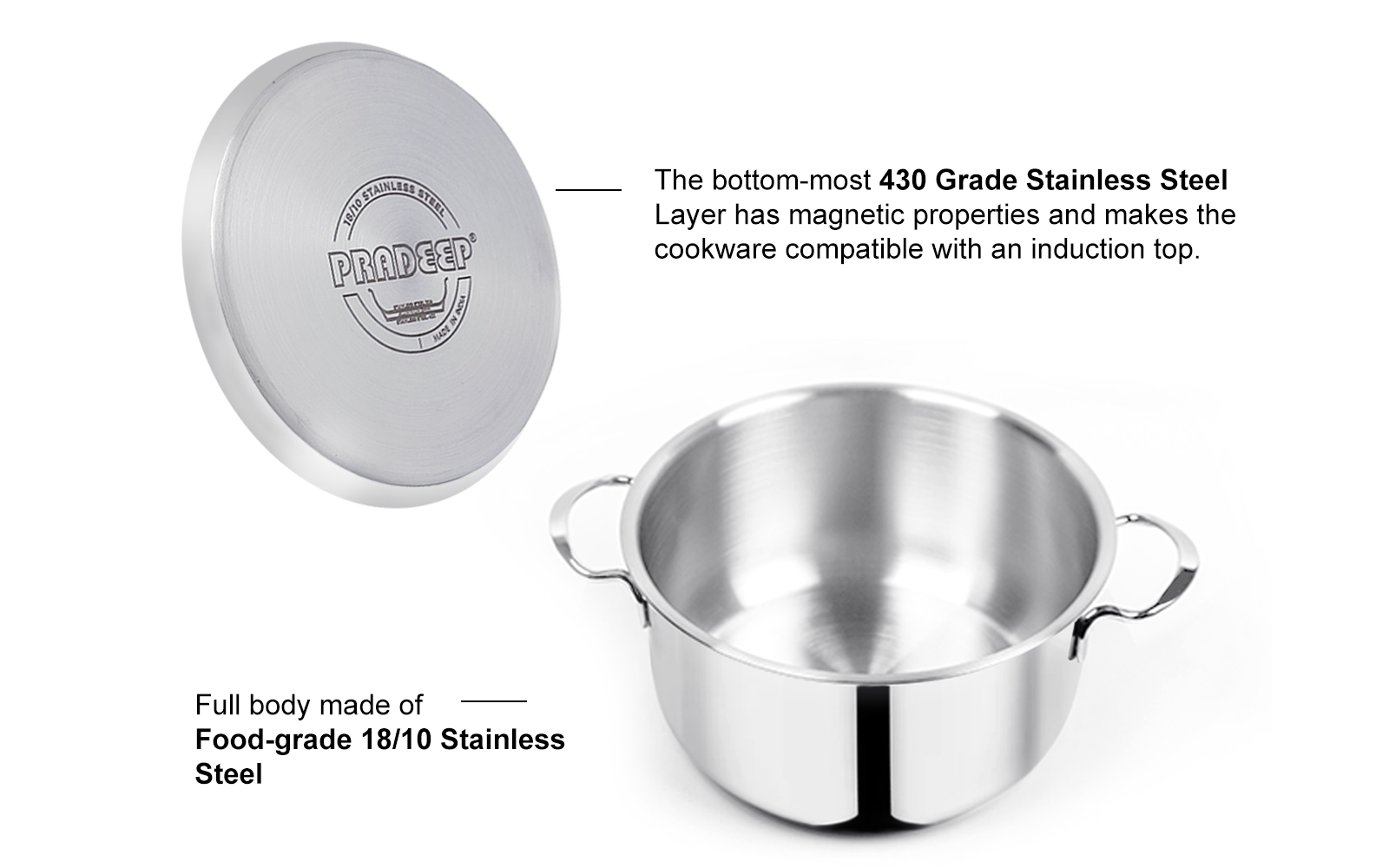 Pradeep Stainless Steel Sandwich Bottom Cookpot (Bello) with SS Design lid