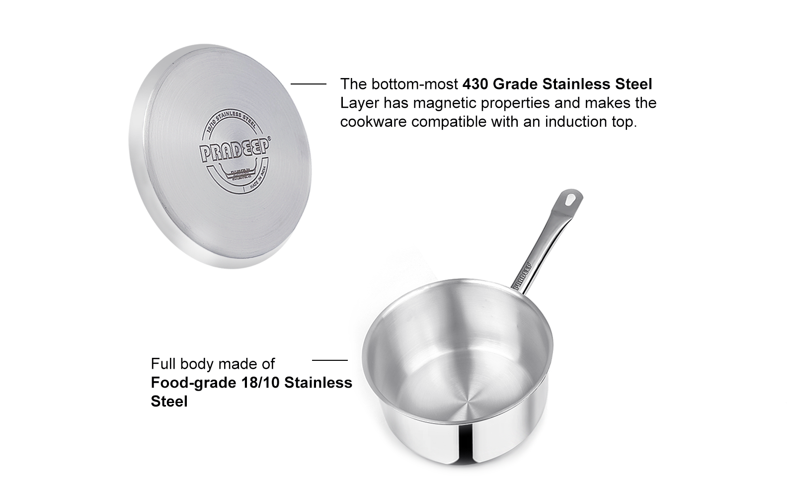 Pradeep Stainless Steel Sandwich Bottom Saucepan (STARA) with SS Design lid