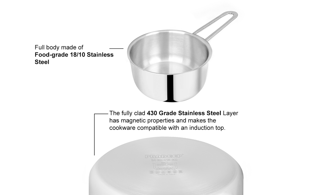 Pradeep Stainless Steel Saucepan with SS Design Lid (Proline)