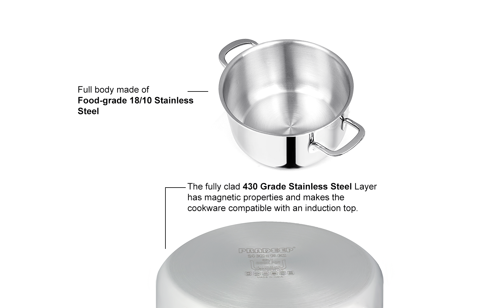 Pradeep Stainless Steel Triply Cookpot with SS Design Lid (PROLINE)