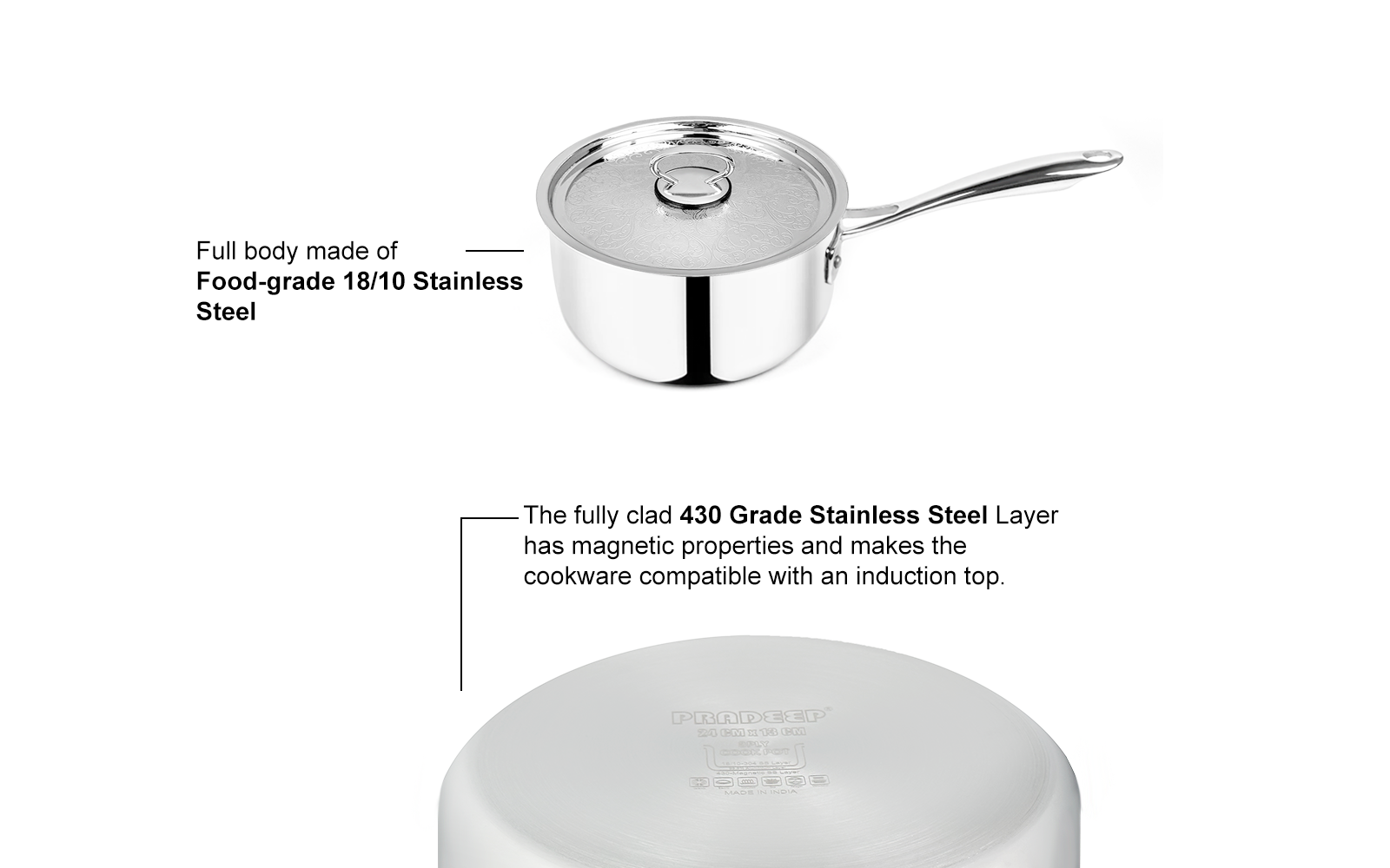 PRO PLUS - Triply Saucepan with SS Design lid (CASTING HANDLE)