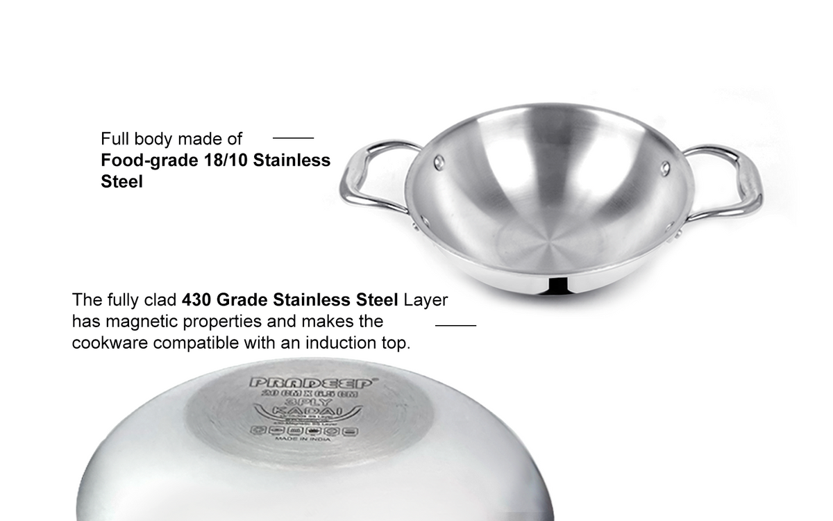 PRO PLUS - Triply Kadhai with SS Design lid (CASTING HANDLE)