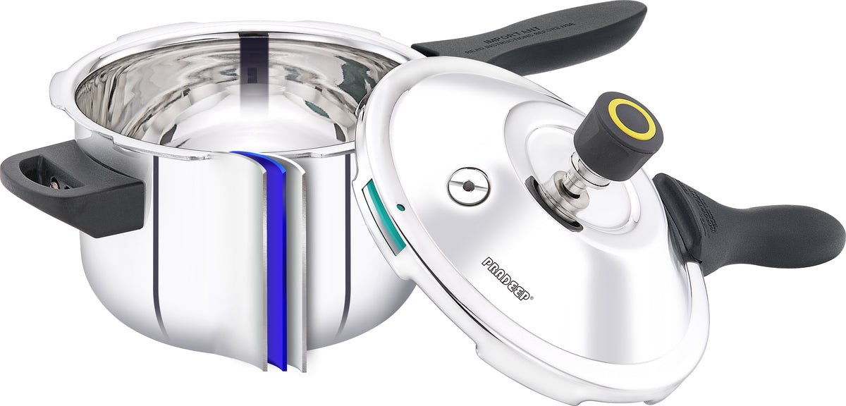 Pradeep IRA Trimate Triply Stainless Steel Pressure Cooker | Outer Lid | ISI & BIS Certified