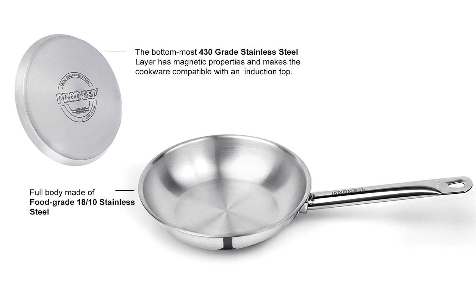 Pradeep Delite Stainless Steel Frypan with Sandwich Bottom