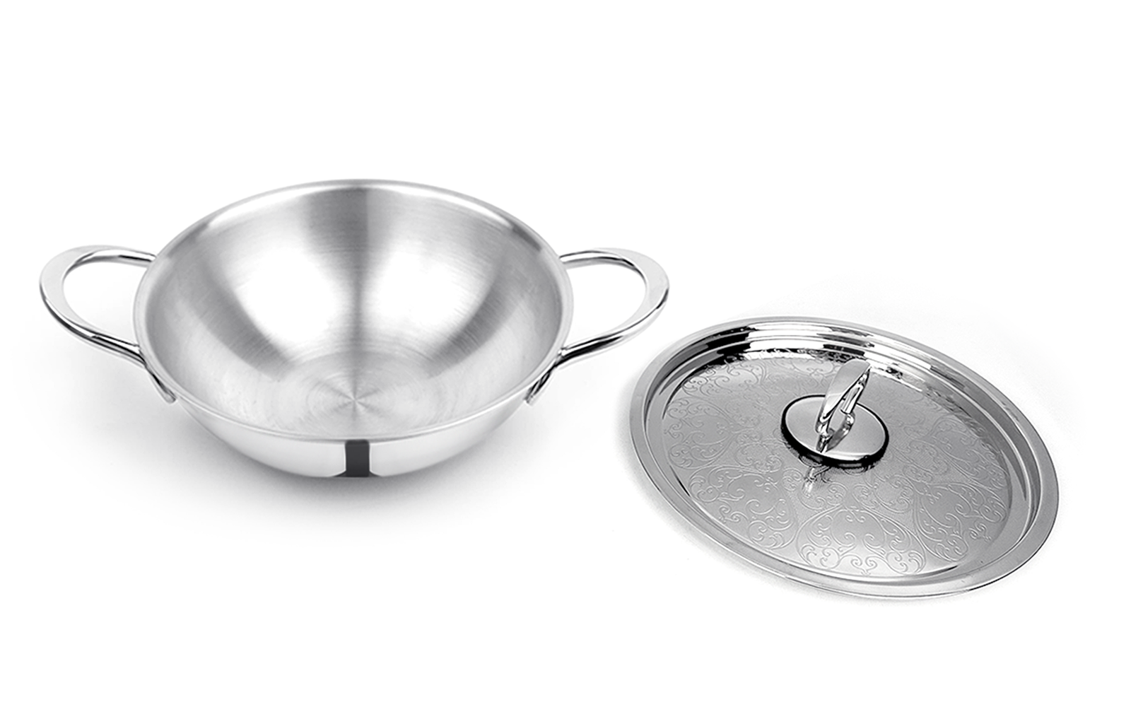 Pradeep Stainless Steel Sandwich Bottom Kadai (Delicia) with SS Design Lid