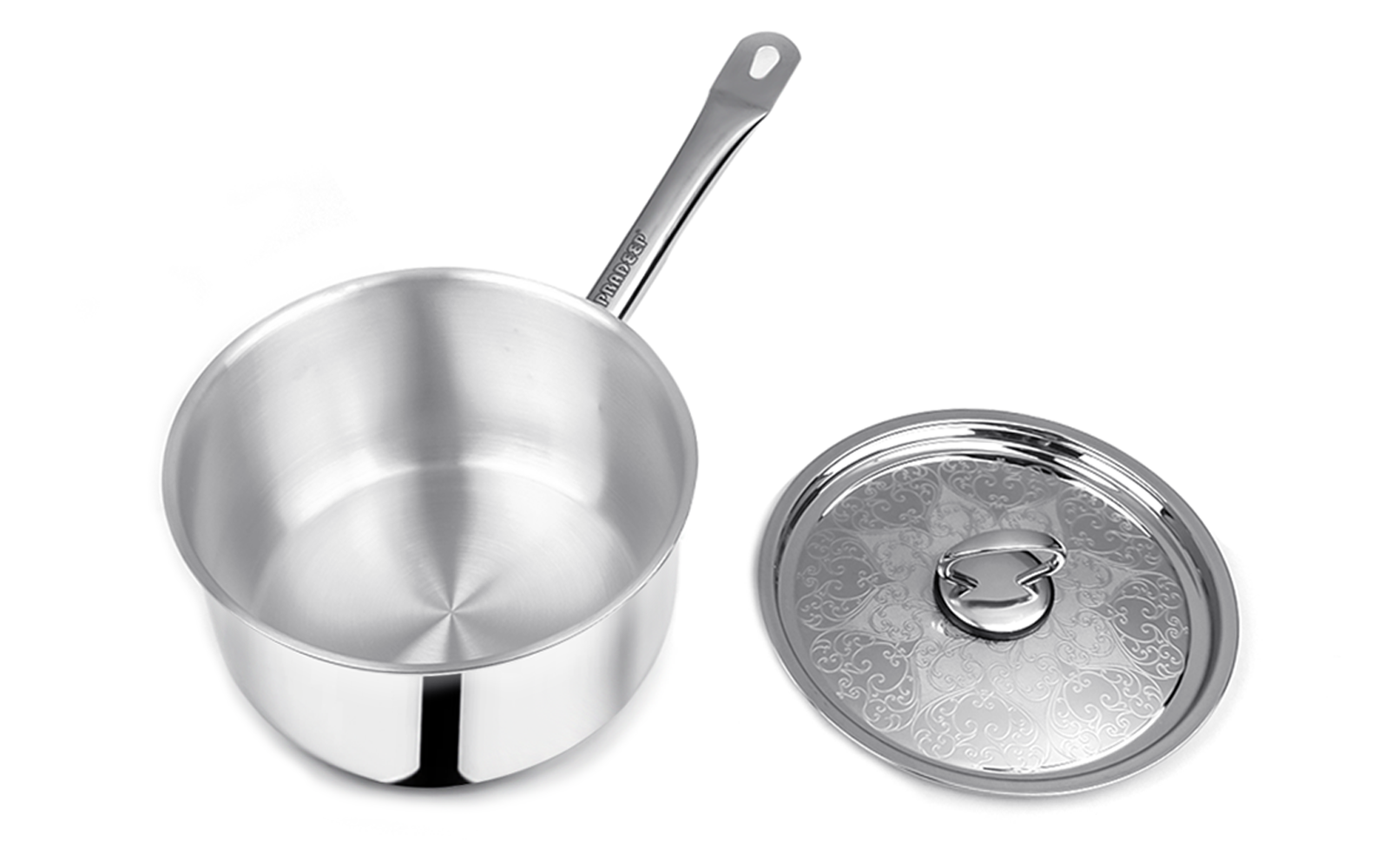 Pradeep Stainless Steel Sandwich Bottom Saucepan (STARA) with SS Design lid
