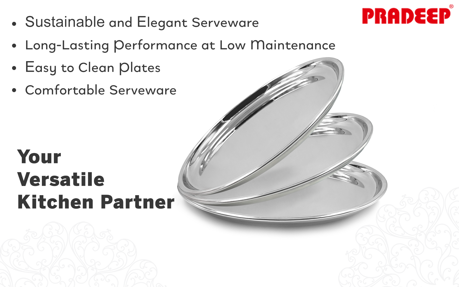 PRADEEP Stainless stell Heavy Gauge Dinner Plate with Mirror Finish/Serveware Plates/Snacks Plates/Thali Plates/Food Grade/Quarter Plates/Full Plates/Steel Serving Plate for Dinner