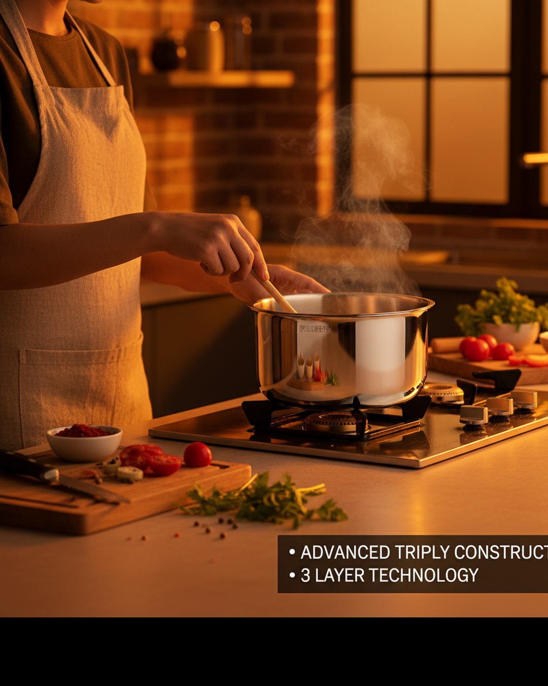 Pradeep Triply Stainless Steel Tope with Lid|Induction&Gas Compatible Patila|3Layer Base