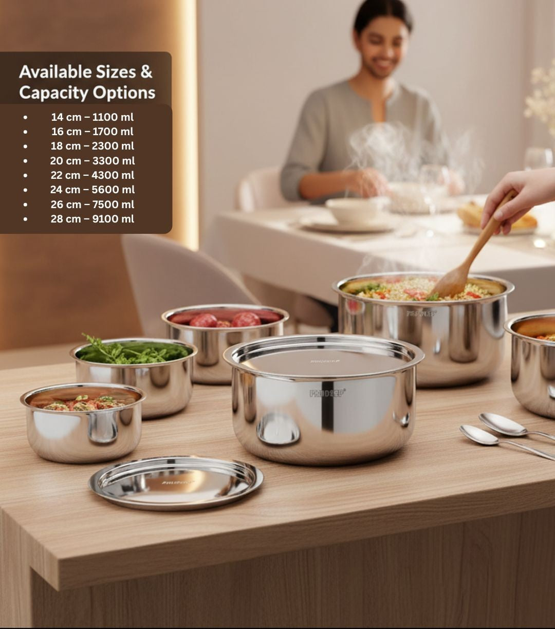 Pradeep Triply Stainless Steel Tope with Lid|Induction&Gas Compatible Patila|3Layer Base