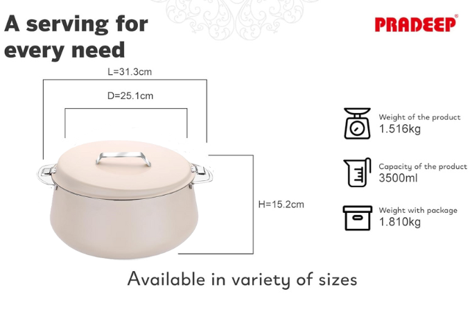 Pradeep Esteem Stainless Steel Insulated Serving Casserole, 1-Piece, Silver(PINK,BLUE, BEIGE,GREY)