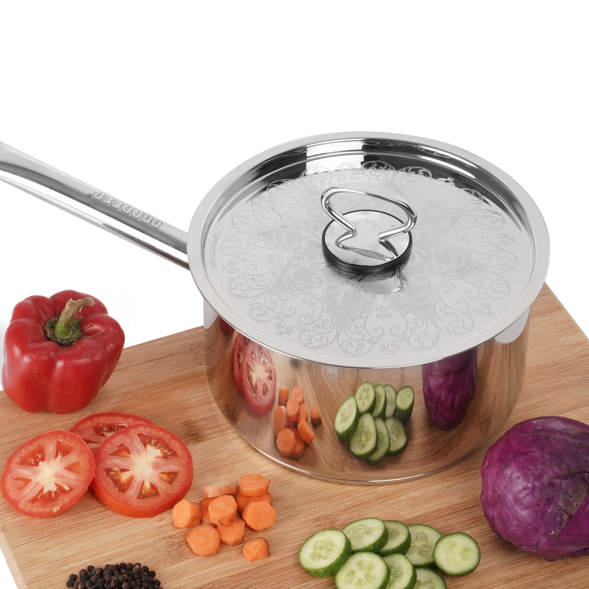 Pradeep Stainless Steel Sandwich Bottom Saucepan (STARA) with SS Design lid