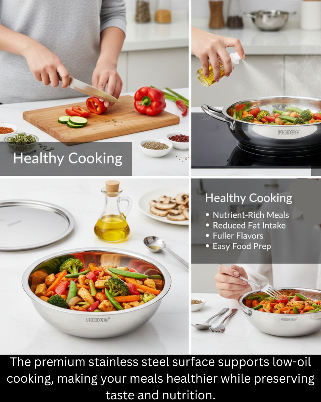 PRADEEP Triply Stainless Steel Tasla with SS Lid|3 Ply Tasla/Kadai/Wok|18/10 Food Grade