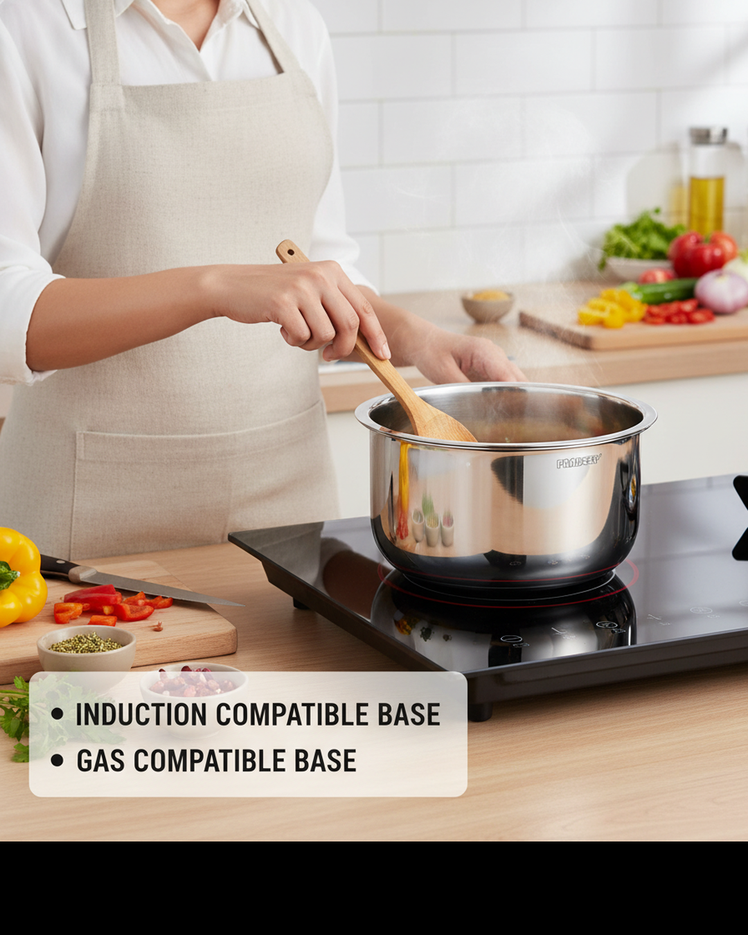 Pradeep Triply Stainless Steel Tope with Lid|Induction&Gas Compatible Patila|3Layer Base