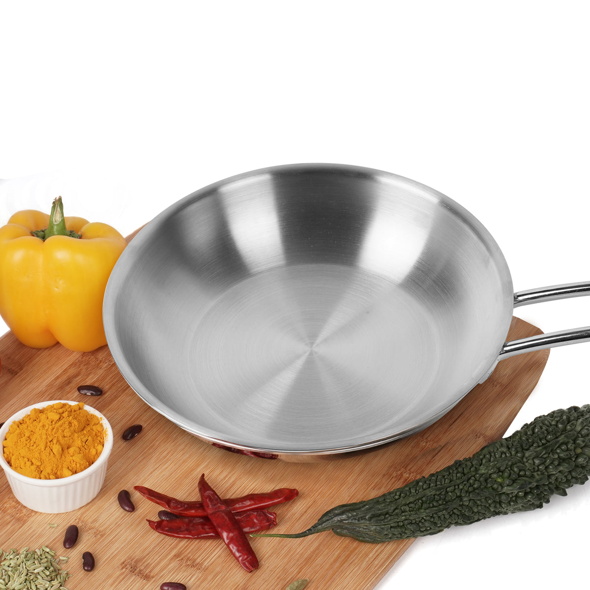 Pradeep Stainless Steel Triply Frypan with Induction Bottom (Proline)
