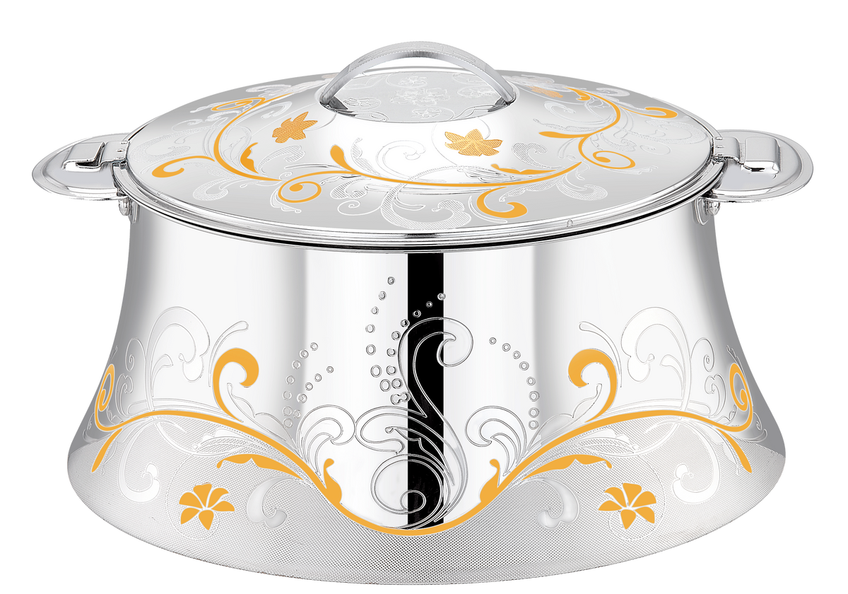 PRADEEP AVA Stainless Steel Insulated Serving Casserole with Design Lid/Double Walled/Stainless Steel Casserole/Hot & Cold/Dishwasher Safe/Serving Casserole/BPA Free/Easy to Carry/Silver-Gold