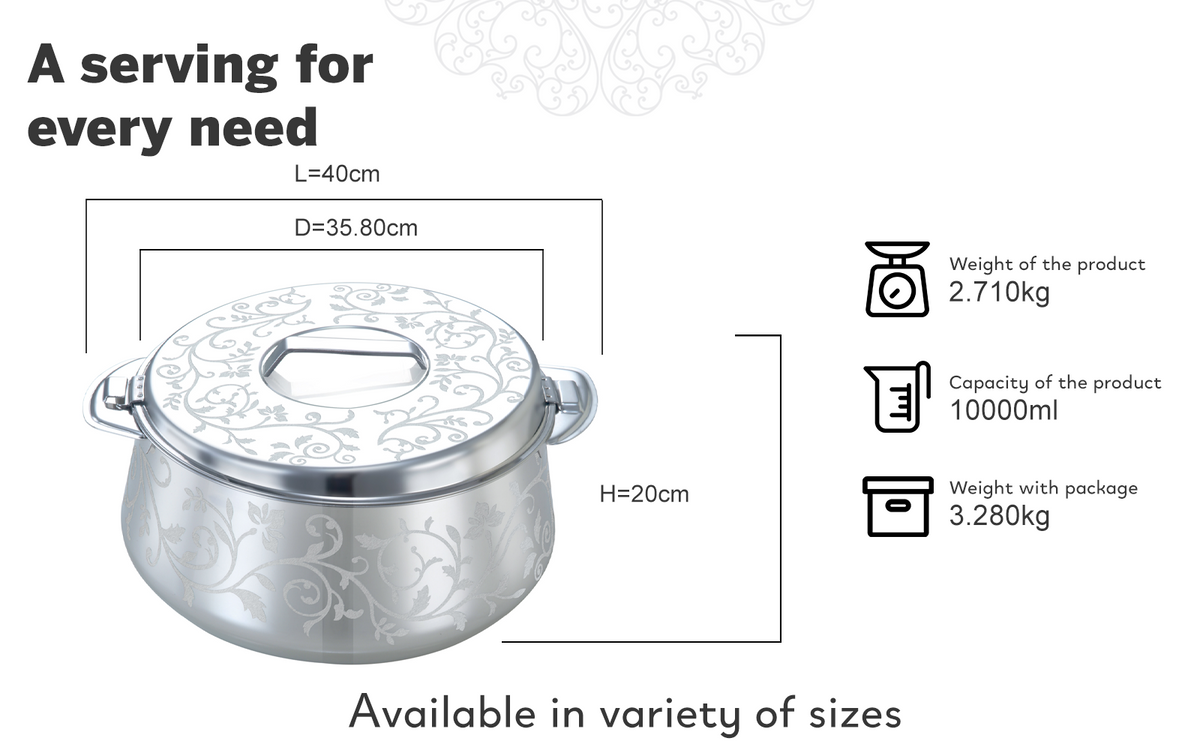 PRADEEP Esteem Stainless Steel Insulated Serving Casserole with Design Lid/Double Walled/Stainless Steel Casserole/Hot & Cold/Dishwasher Safe/Serving Casserole/BPA Free/Silver/7231-SILVER