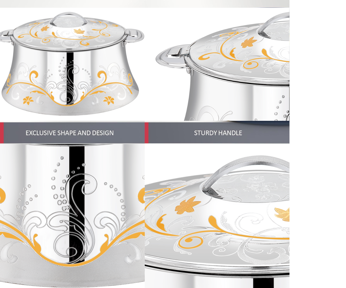 PRADEEP AVA Stainless Steel Insulated Serving Casserole with Design Lid/Double Walled/Stainless Steel Casserole/Hot & Cold/Dishwasher Safe/Serving Casserole/BPA Free/Easy to Carry/Silver-Gold