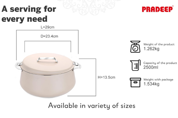 Pradeep Esteem Stainless Steel Insulated Serving Casserole, 1-Piece, Silver(PINK,BLUE, BEIGE,GREY)