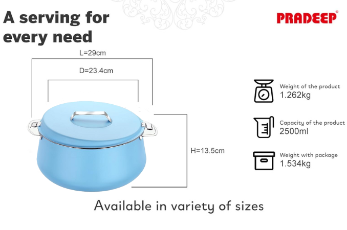 Pradeep Esteem Stainless Steel Insulated Serving Casserole, 1-Piece, Silver(PINK,BLUE, BEIGE,GREY)