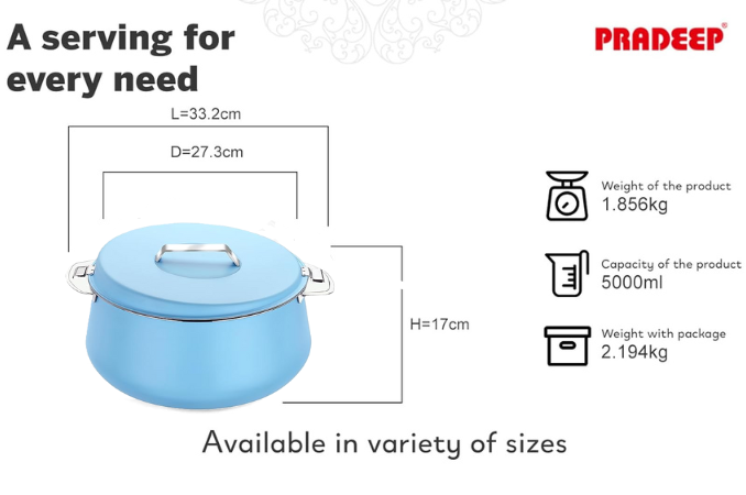 Pradeep Esteem Stainless Steel Insulated Serving Casserole, 1-Piece, Silver(PINK,BLUE, BEIGE,GREY)