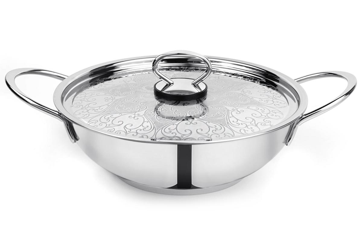 Pradeep Stainless Steel Sandwich Bottom Kadai (Delicia) with SS Design Lid