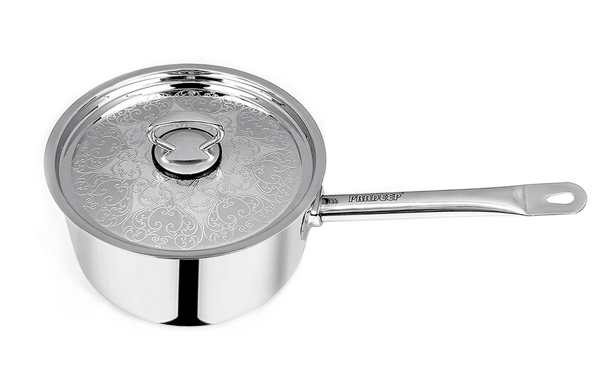 Pradeep Stainless Steel Sandwich Bottom Saucepan (STARA) with SS Design lid