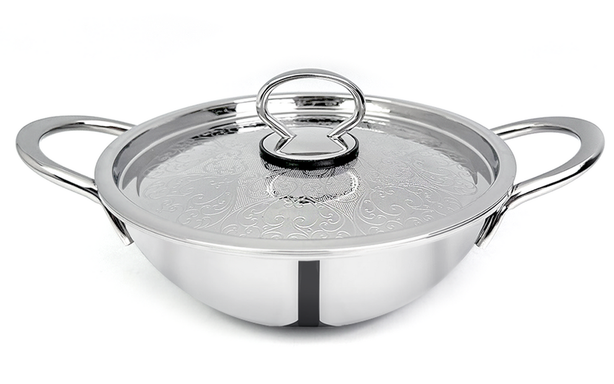 Pradeep Stainless Steel Triply Kadai with SS Design Lid (PROLINE)