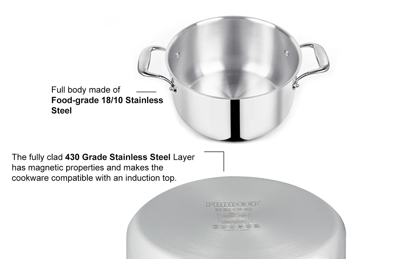 Pradeep Stainless Steel Triply Cookpot with SS Design Lid (Proplus)