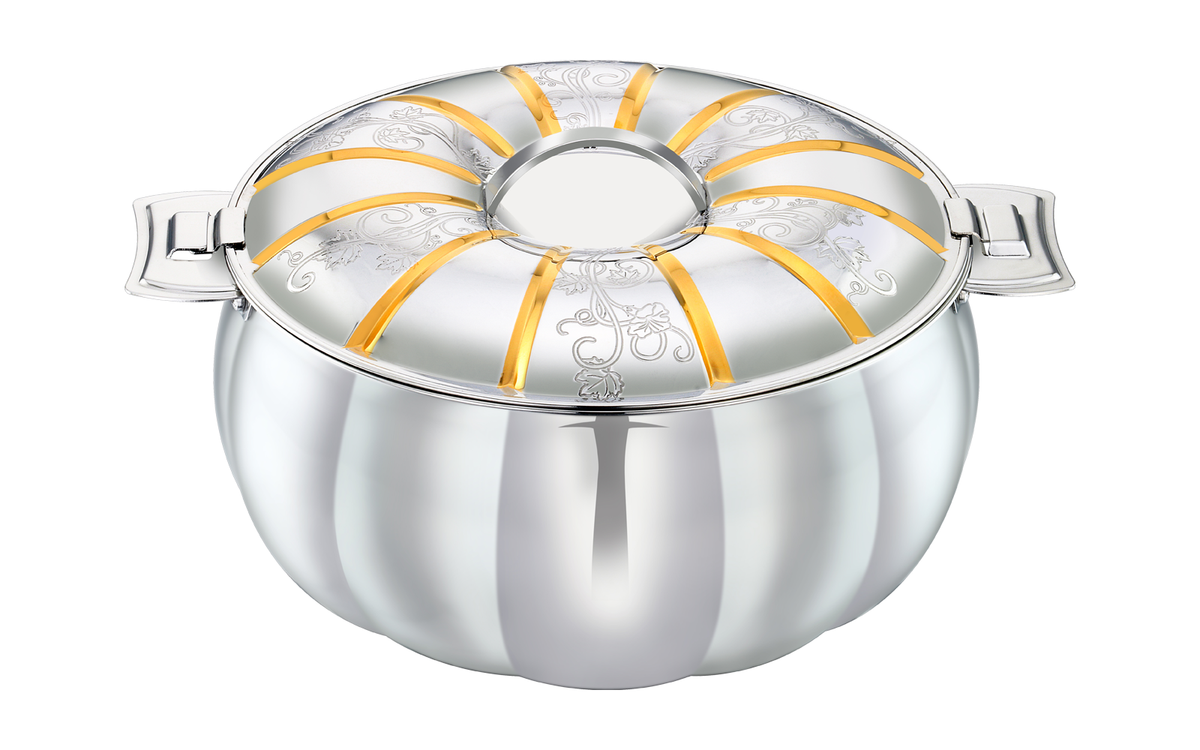 DIYA Stainless Steel Insulated Serving Casserole with Design Lid/Double walled/Stainless steel Casserole/Hot & Cold/ Dishwasher Safe/Serving Casserole/ BPA Free/Silver-7236 GOLD