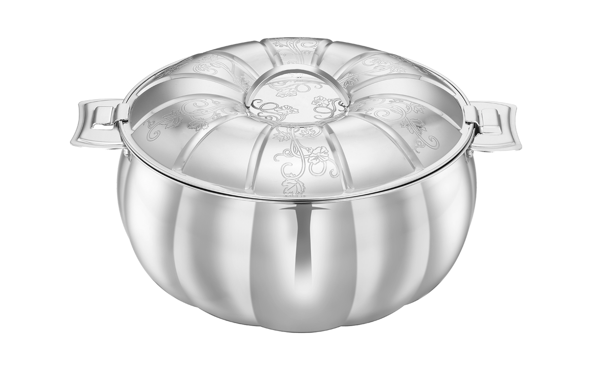 DIYA Stainless Steel Insulated Serving Casserole with Design Lid/Double walled/Stainless steel Casserole/Hot & Cold/ Dishwasher Safe/Serving Casserole/ BPA Free/Silver-7236 SILVER
