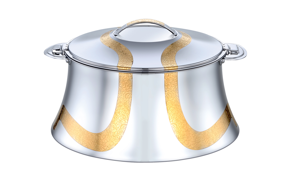 PRADEEP AVA Stainless Steel Insulated Serving Casserole with Design Lid/Double Walled/Stainless Steel Casserole/Hot & Cold/Dishwasher Safe/Serving Casserole/BPA Free/Easy to Carry/Silver-Gold