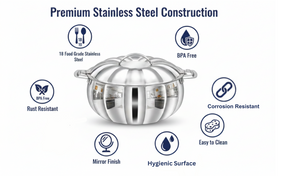 PRADEEP Diya Silver Stainless Steel Insulated Serving Casserole with Lid|Double Wall PUF Insulation|18/10 Food Grade Stainless Steel|Hot Pot|Hot Box|BPA Free| Dishwasher Safe