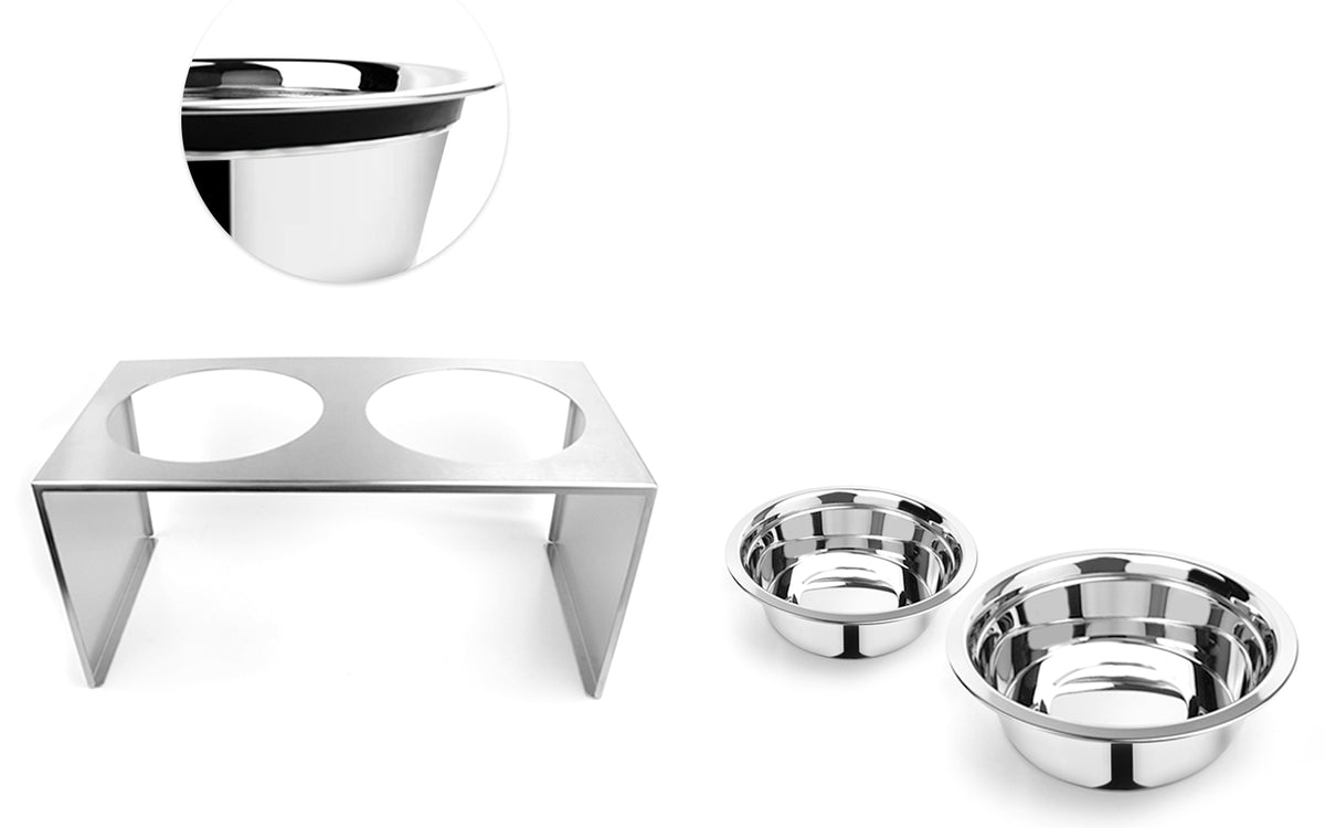 Pradeep Stainless Steel Double Diner Bowl with Stand for food and Water for Dogs and cats