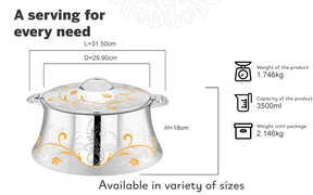 PRADEEP AVA Stainless Steel Insulated Serving Casserole with Design Lid/Double Walled/Stainless Steel Casserole/Hot & Cold/Dishwasher Safe/Serving Casserole/BPA Free/Easy to Carry/Silver-Gold