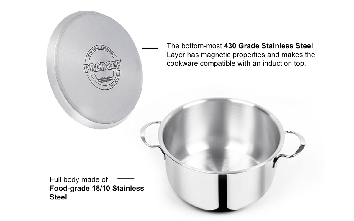 Pradeep Stainless Steel Sandwich Bottom Cookpot (Bello) with SS Design lid