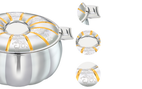 DIYA Stainless Steel Insulated Serving Casserole with Design Lid/Double walled/Stainless steel Casserole/Hot & Cold/ Dishwasher Safe/Serving Casserole/ BPA Free/Silver-7236 GOLD