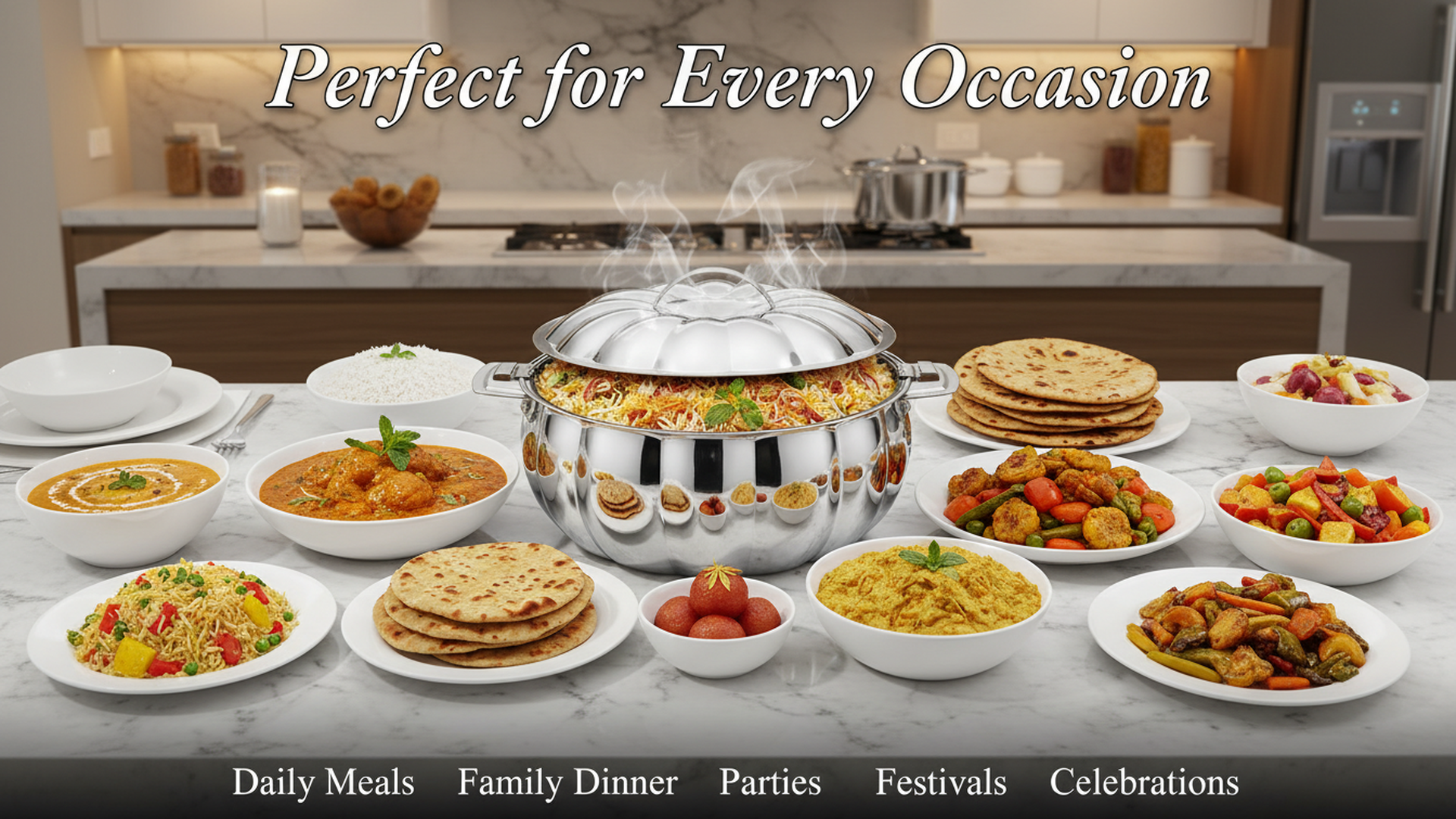 PRADEEP Diya Silver Stainless Steel Insulated Serving Casserole with Lid|Double Wall PUF Insulation|18/10 Food Grade Stainless Steel|Hot Pot|Hot Box|BPA Free| Dishwasher Safe