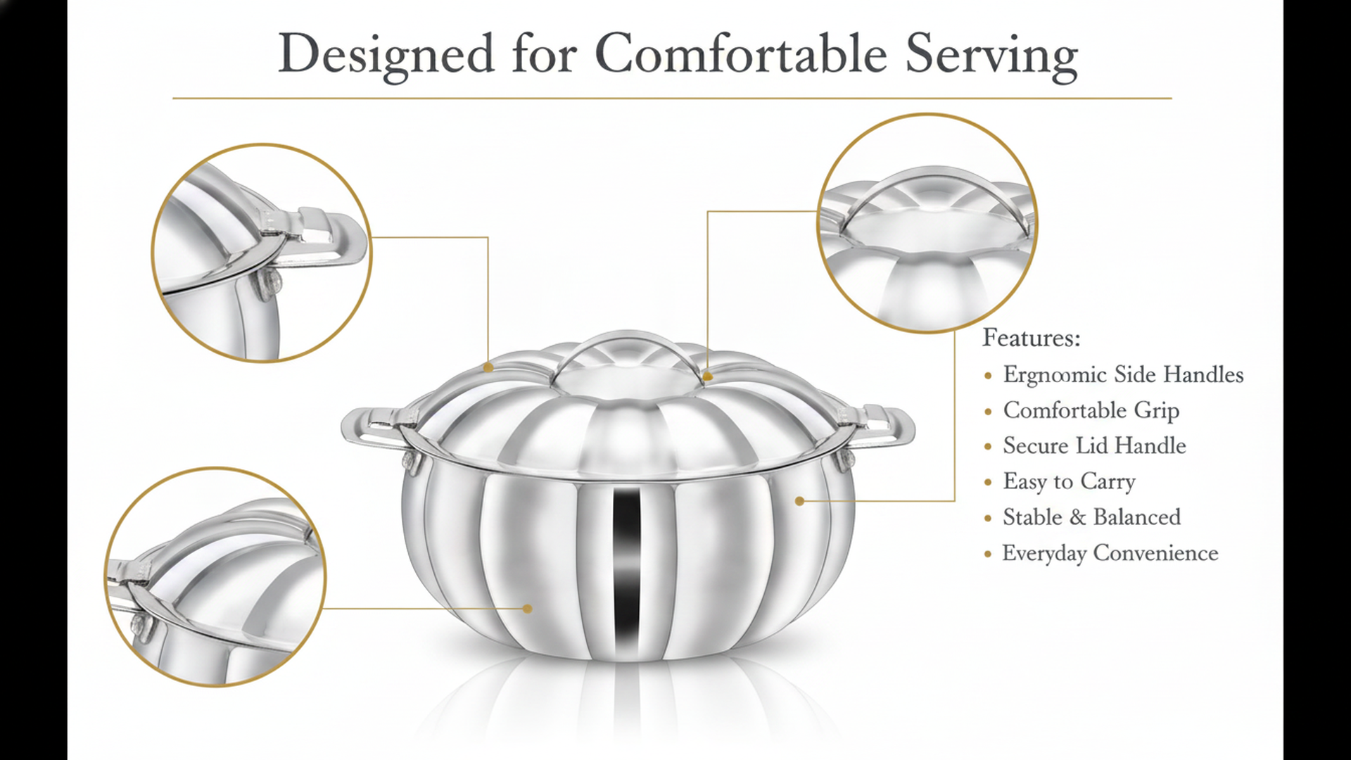 PRADEEP Diya Silver Stainless Steel Insulated Serving Casserole with Lid|Double Wall PUF Insulation|18/10 Food Grade Stainless Steel|Hot Pot|Hot Box|BPA Free| Dishwasher Safe
