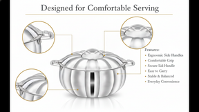 PRADEEP Diya Silver Stainless Steel Insulated Serving Casserole with Lid|Double Wall PUF Insulation|18/10 Food Grade Stainless Steel|Hot Pot|Hot Box|BPA Free| Dishwasher Safe