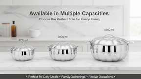 PRADEEP Diya Silver Stainless Steel Insulated Serving Casserole with Lid|Double Wall PUF Insulation|18/10 Food Grade Stainless Steel|Hot Pot|Hot Box|BPA Free| Dishwasher Safe