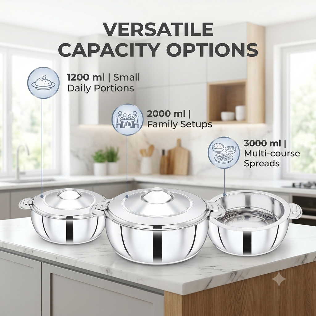 PRADEEP Paros Stainless Steel Insulated Casserole Hotpot | Double Wall PUF Thermal Insulation | Twist Lock Steel Lid | Hot Case Hot Box for Roti, Chapati, Rice & Gravy